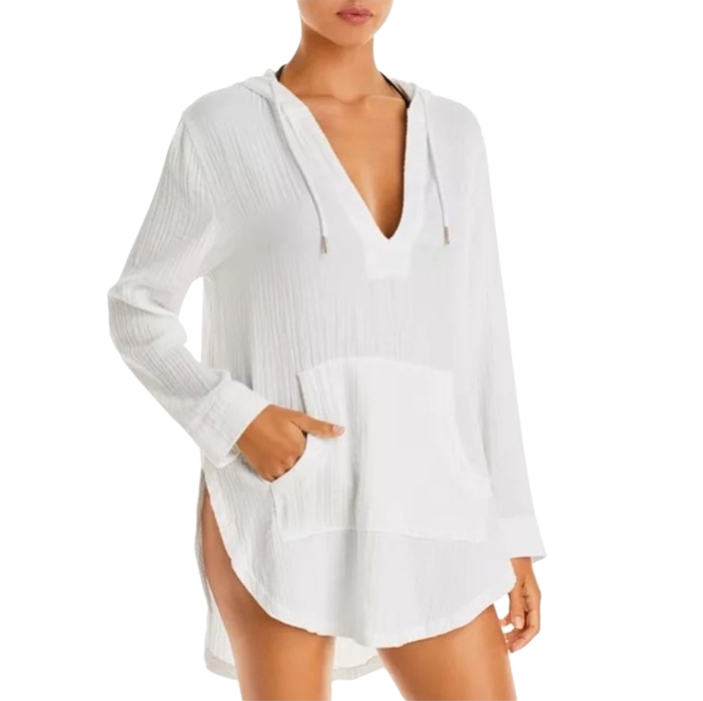 L*Space Caswell Hooded Swim Cotton Cover Up White Women's Medium Resortwear